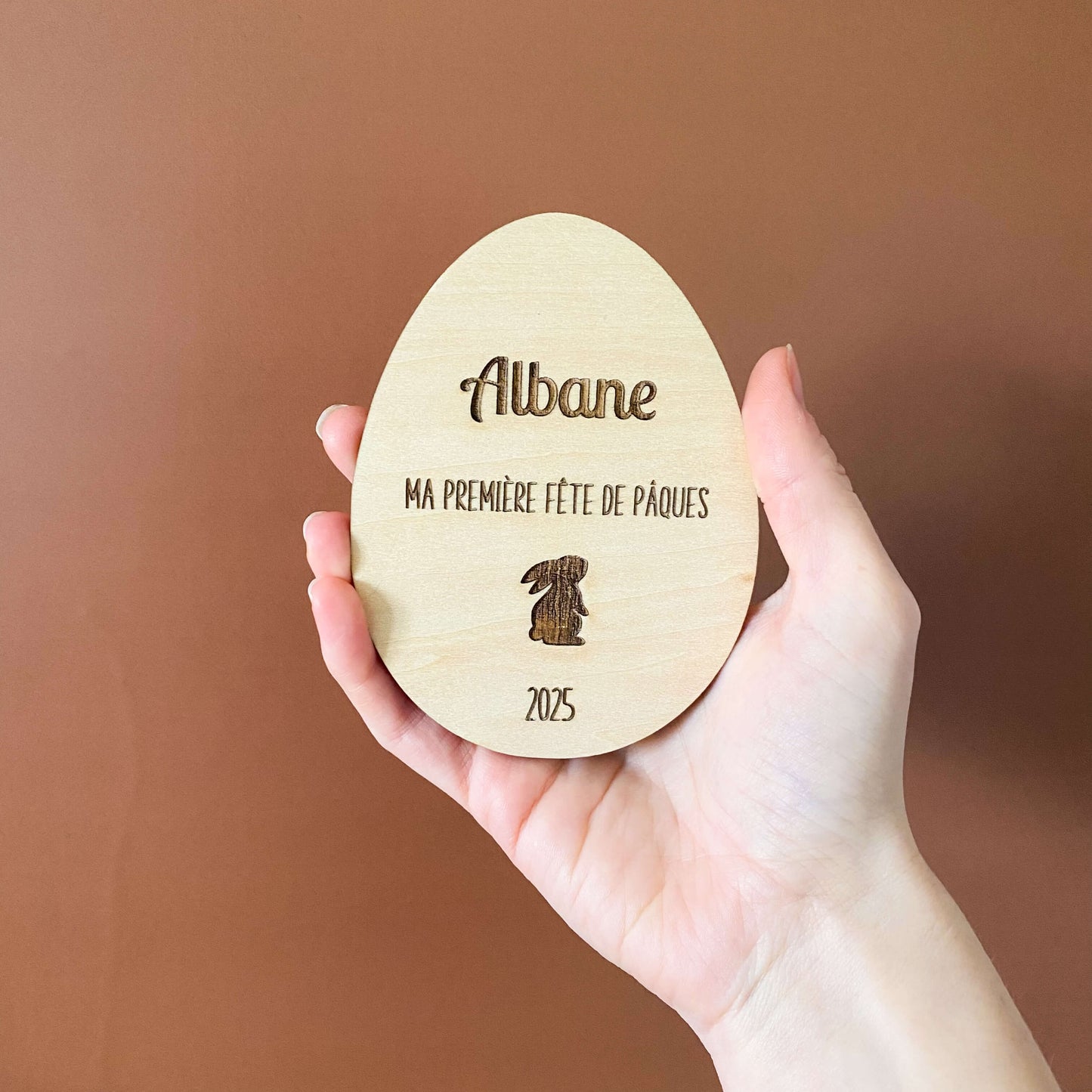 Carte étape en bois personnalisée - Ma première fête de Pâques / Ma première chasse aux oeufs