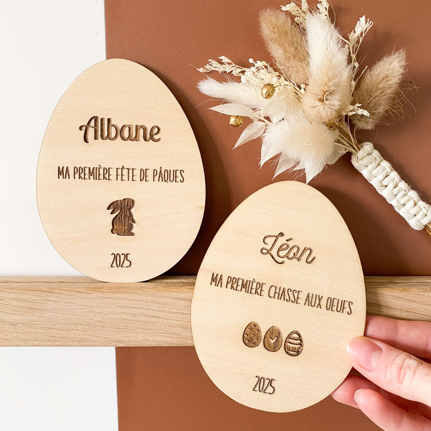Carte étape en bois personnalisée - Ma première fête de Pâques / Ma première chasse aux oeufs