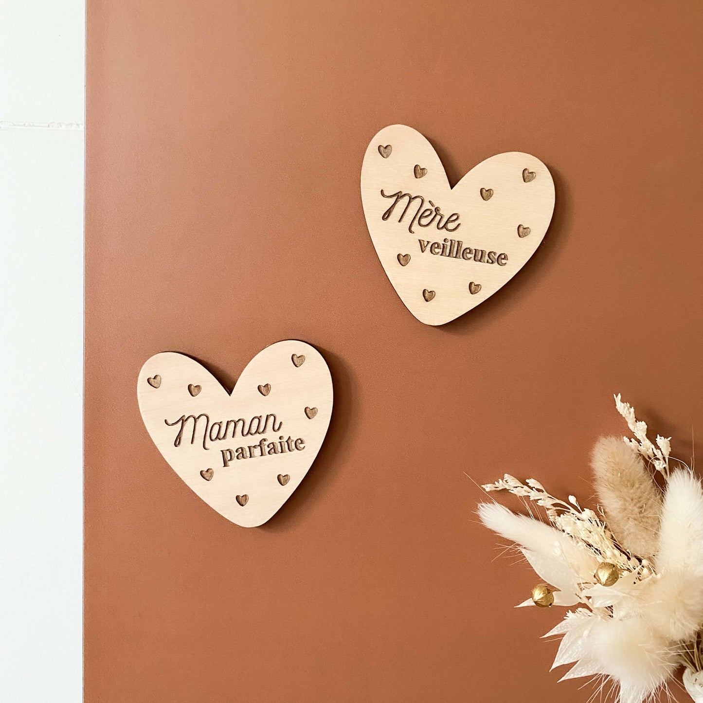 Magnet coeur en bois "Maman"
