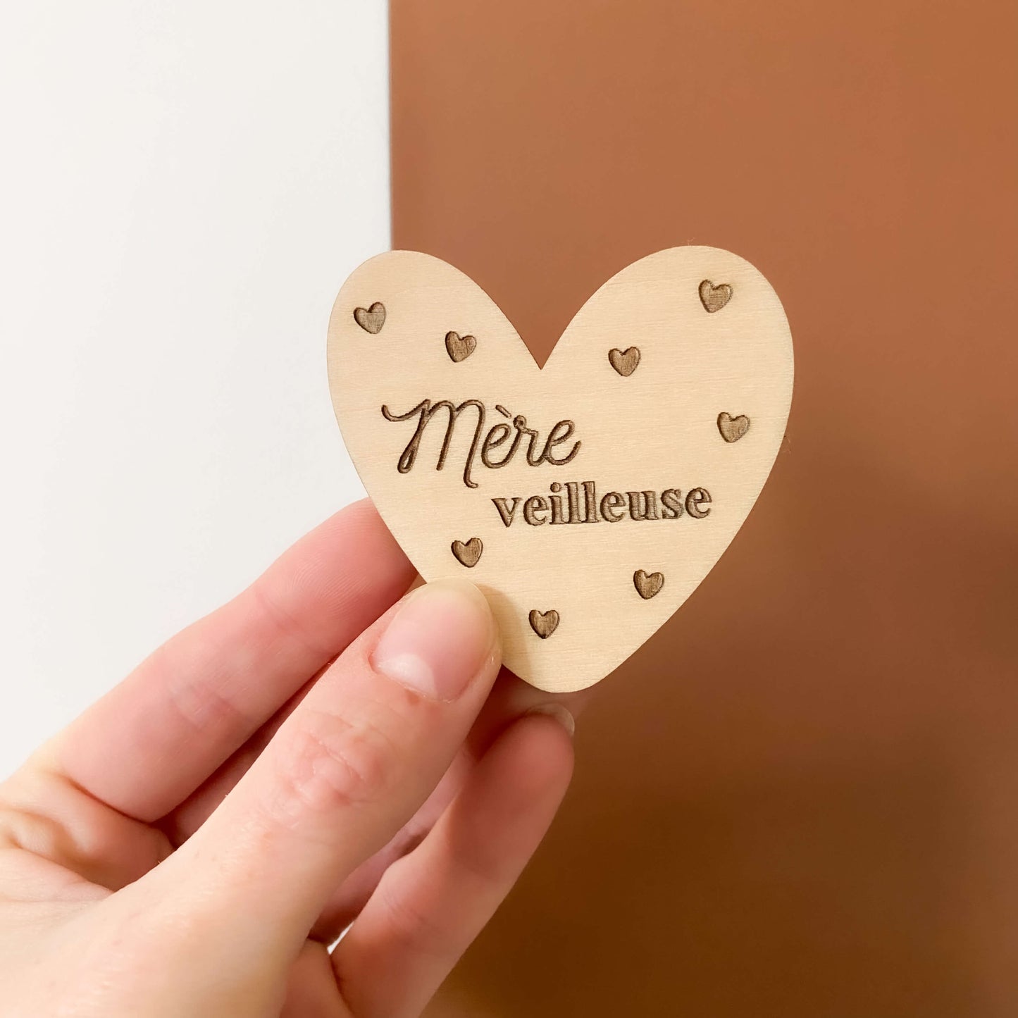 Magnet coeur en bois "Maman"