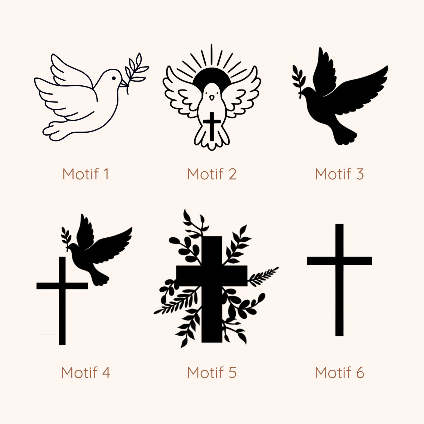 Motifs religieux disponibles pour la personnalisation du lange de baptême