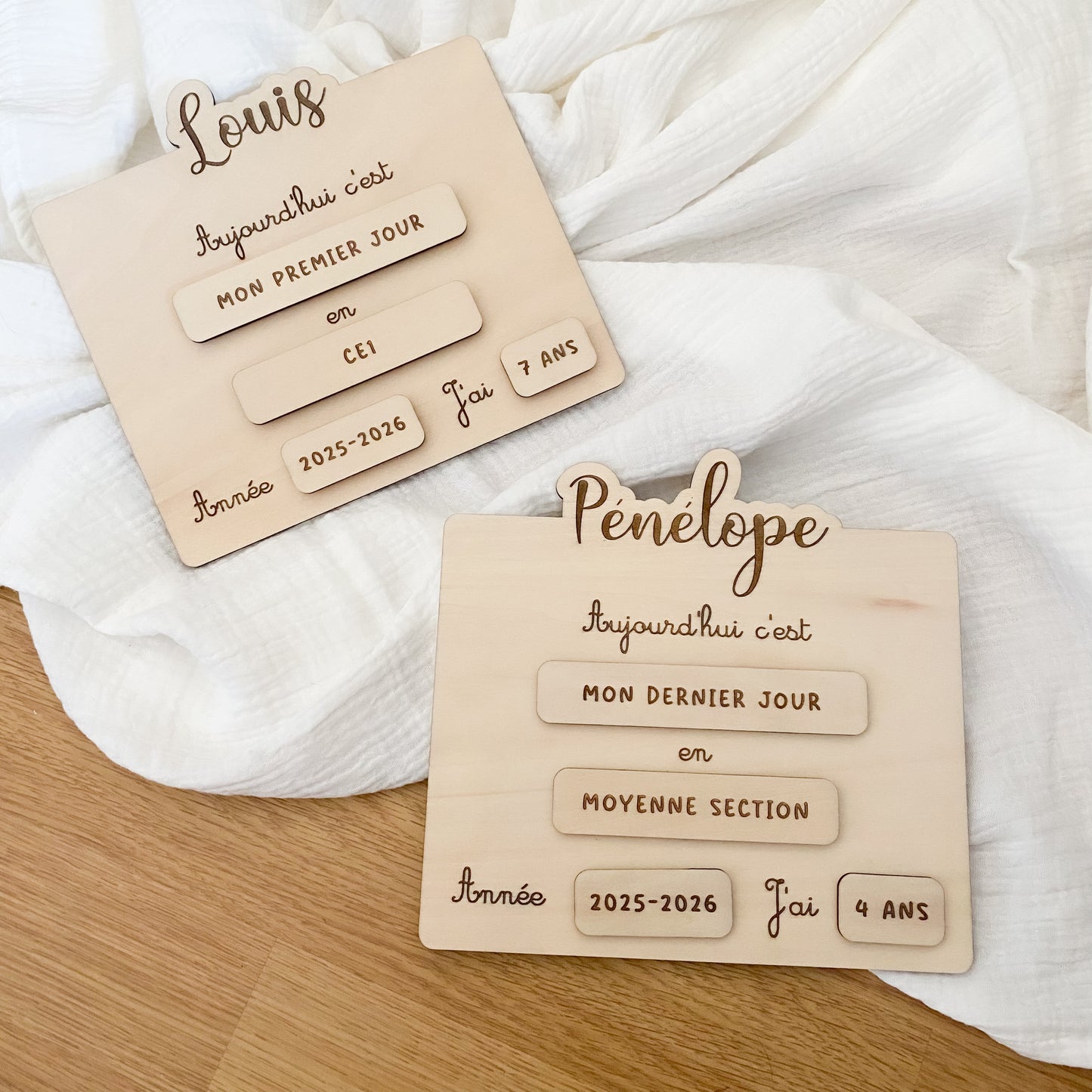 Pancarte scolaire personnalisée (prénom, classe, année & âge)