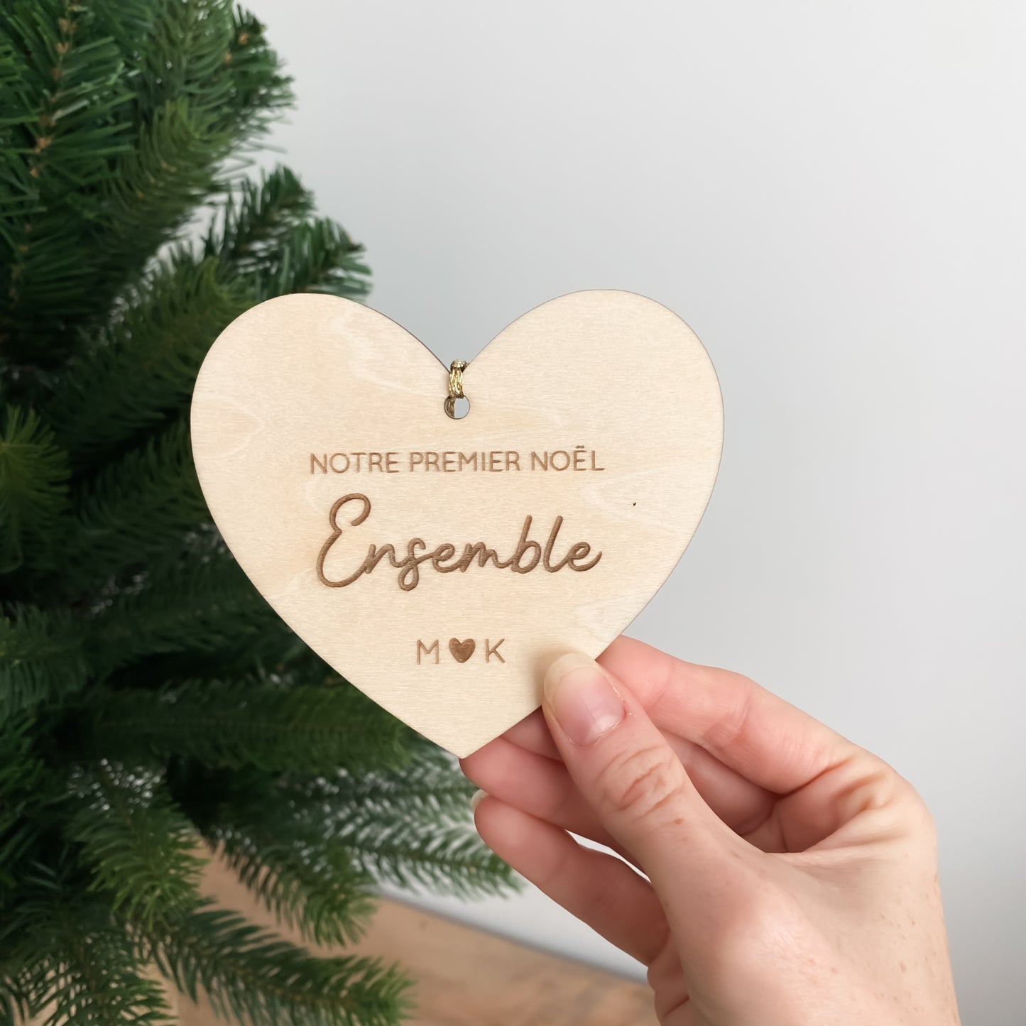 Coeur de Noël en bois personnalisée - Notre Premier Noël (Mr & Mme, Ensemble, Couple)