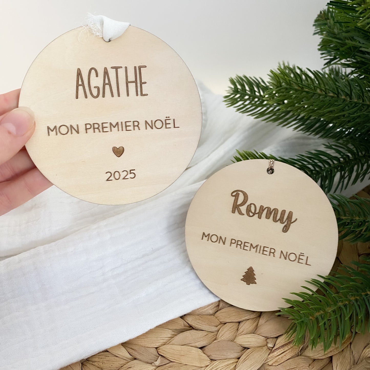 Boule de Noël en bois personnalisée - Mon premier Noël