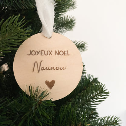 Boule de Noël en bois personnalisée "Joyeux Noël"