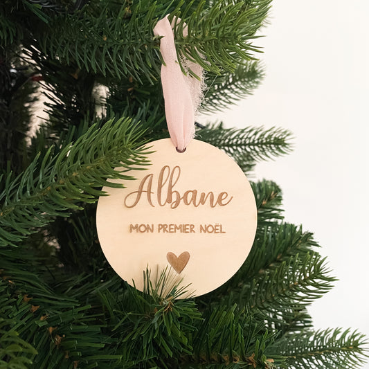 Boule de Noël en bois personnalisée "Mon premier Noël"