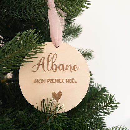 Boule de Noël en bois personnalisée "Mon premier Noël"