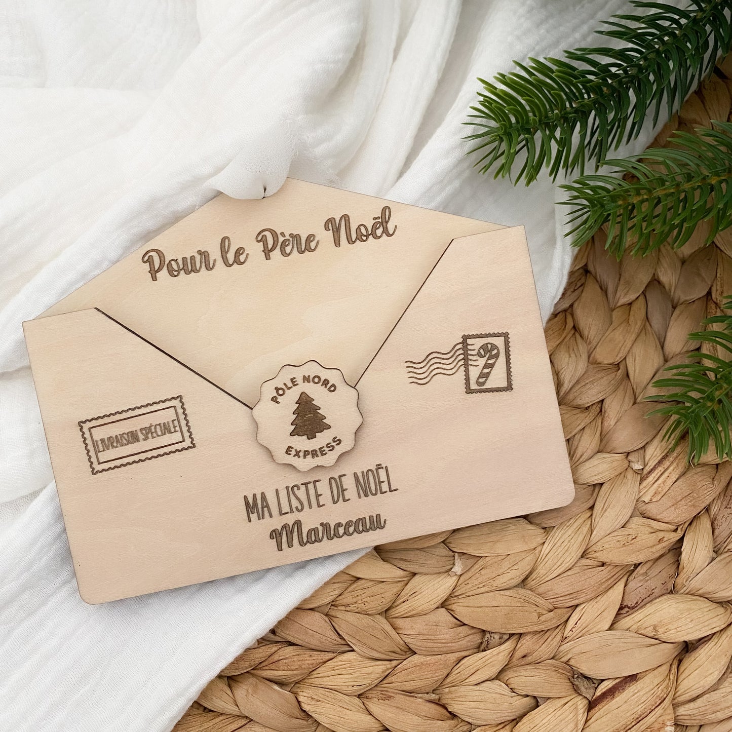 Enveloppe Magique de Noël en bois personnalisée - Ma liste de Noël
