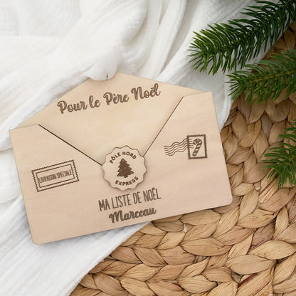 Enveloppe Magique de Noël en bois personnalisée - Ma liste de Noël