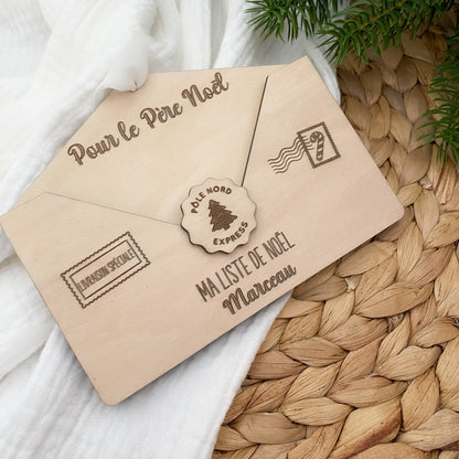 Enveloppe Magique de Noël en bois personnalisée - Ma liste de Noël