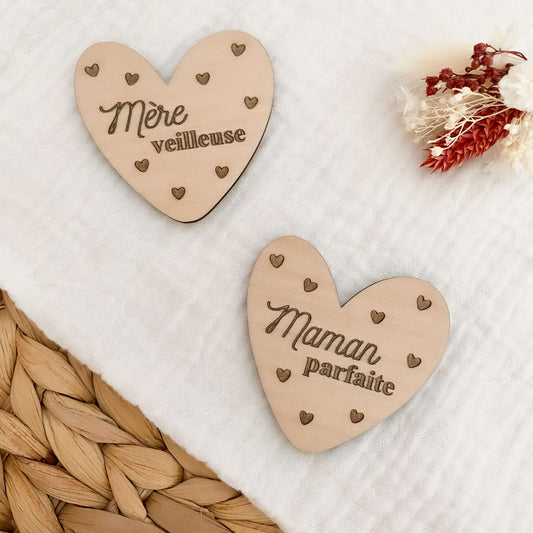 Magnet coeur en bois "Maman"