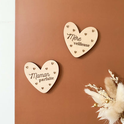 Magnet coeur en bois "Maman"