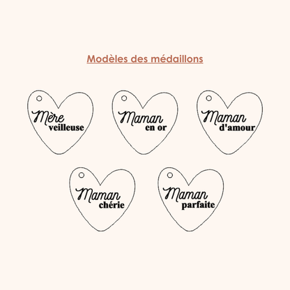 Porte-clés en macramé et médaillon "Maman"