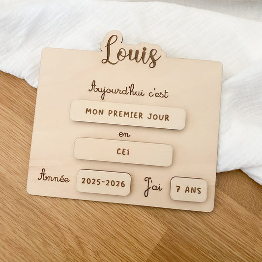 Pancarte scolaire personnalisée (prénom, classe, année & âge)