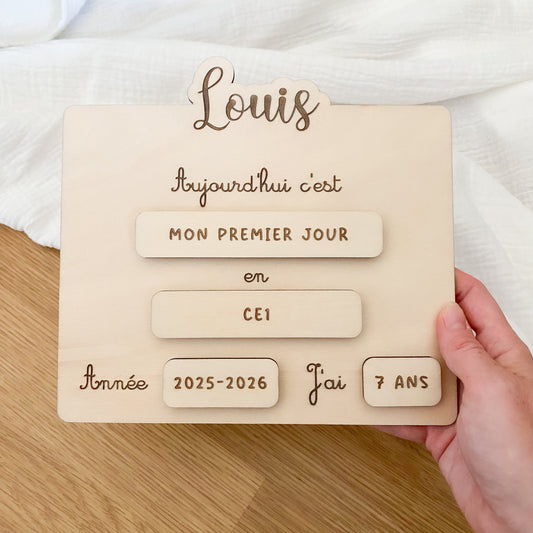 Pancarte scolaire personnalisée (prénom, classe, année & âge)