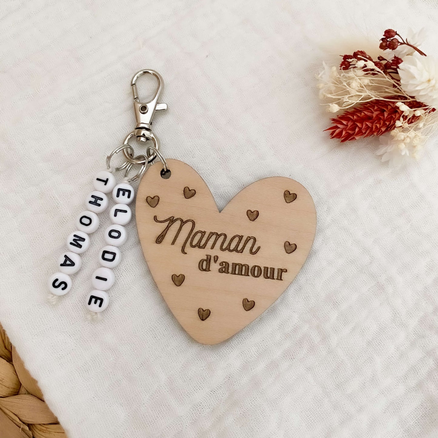 Porte-clés coeur en bois "Maman"