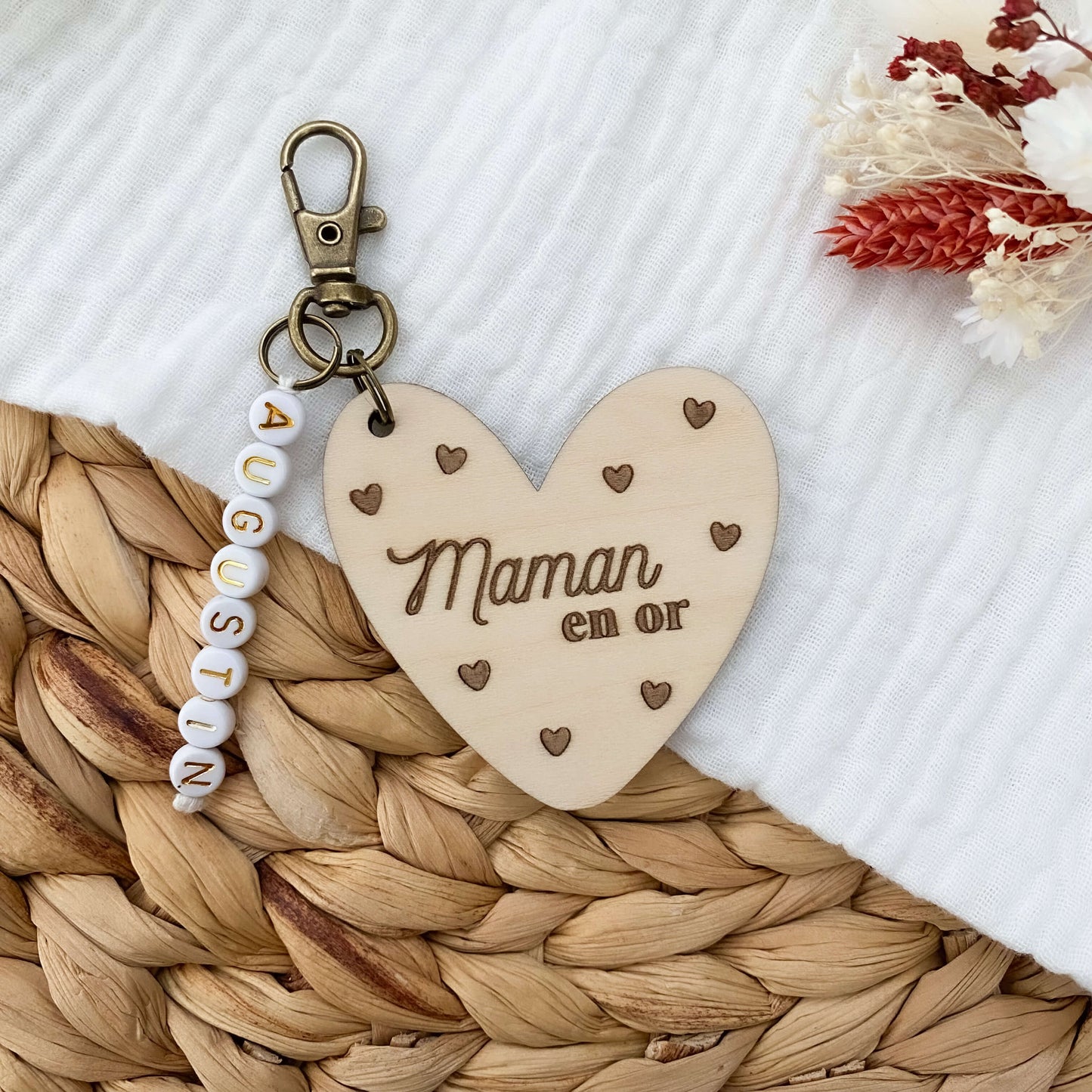 Porte-clés coeur en bois "Maman"
