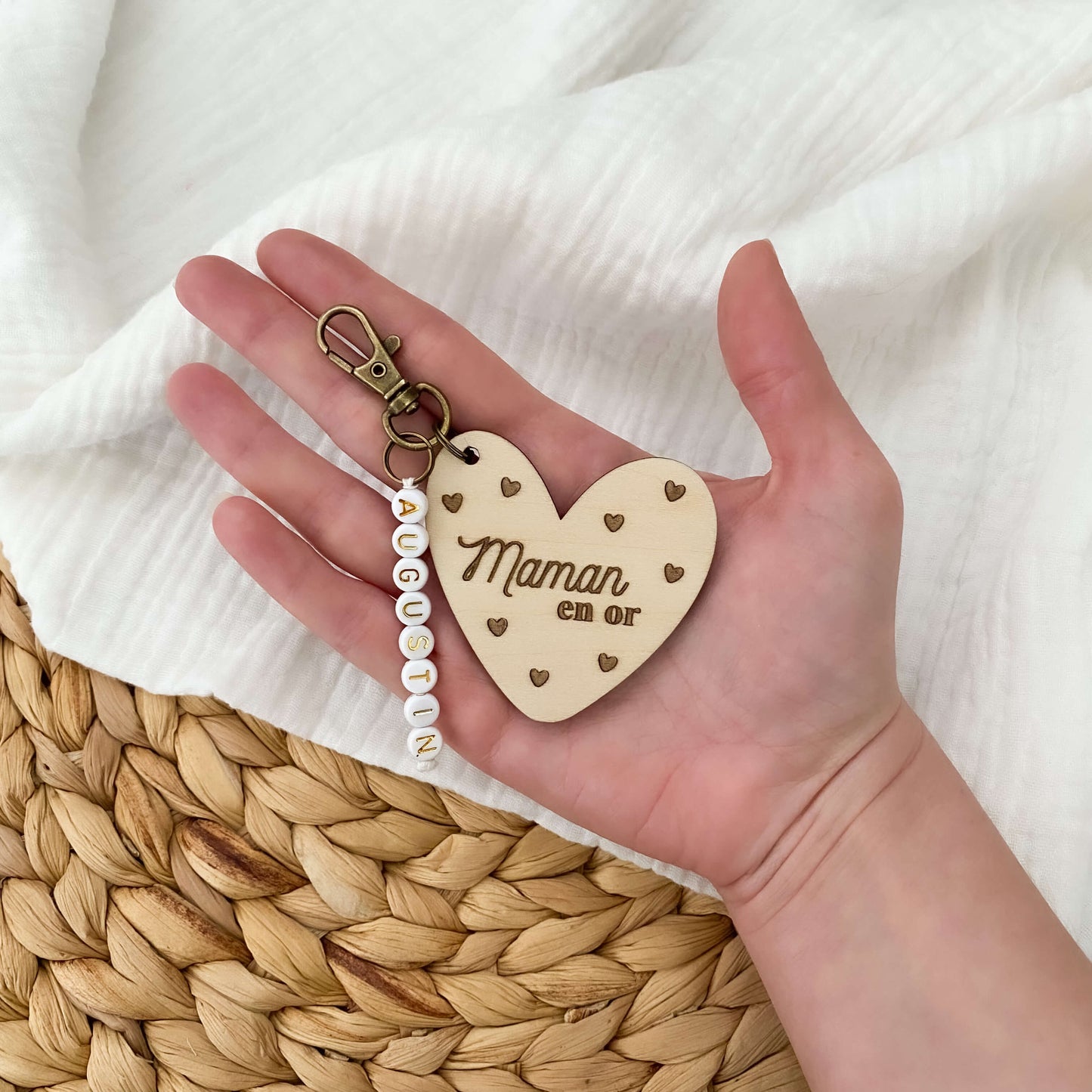 Porte-clés coeur en bois "Maman"