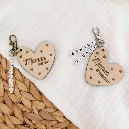 Porte-clés coeur en bois "Maman"
