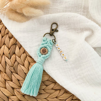 Porte-clés en macramé et perle gravée - SYMBOLE